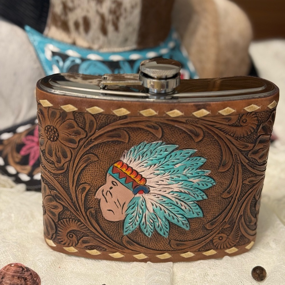 Leather Flask with Native Design